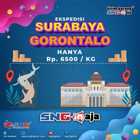Ekspedisi Surabaya Gorontalo hanya Rp 6500 perkilogram